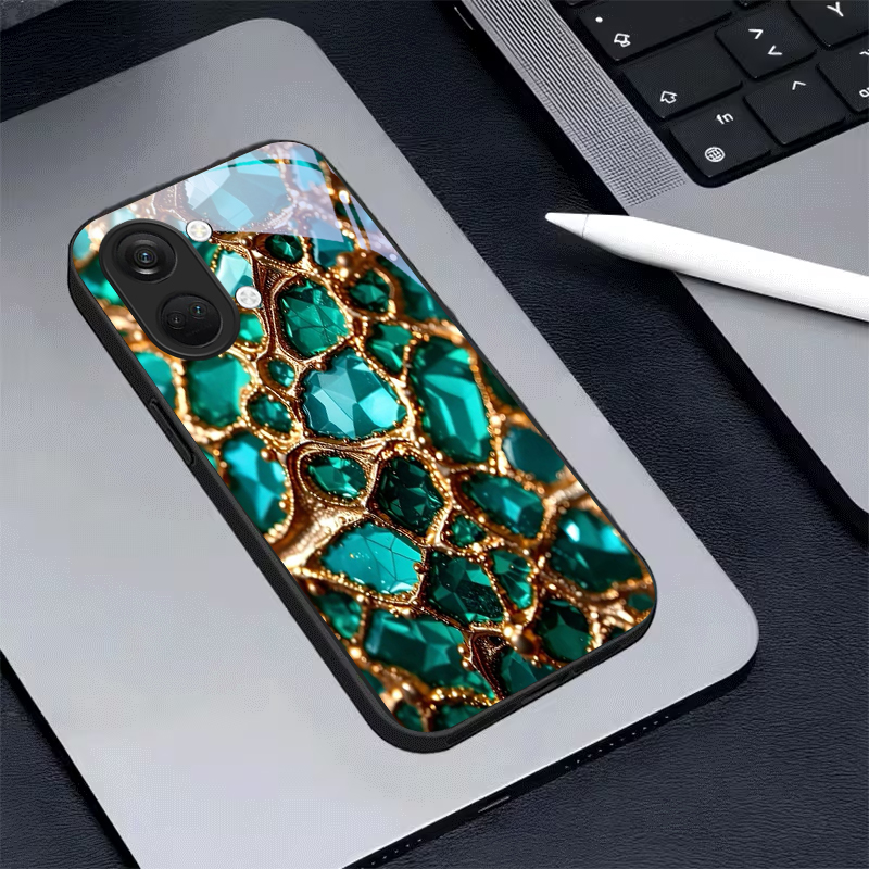 Phone Cases Green - Lüks Yeşil Taşlı Altın Siyah Cam