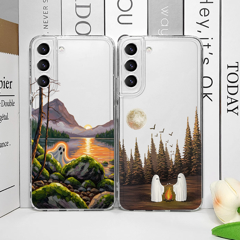Phone Cases Samsung A14 - Sevimli Hayalet Desenli Şeffaf Telefon Kılıfı