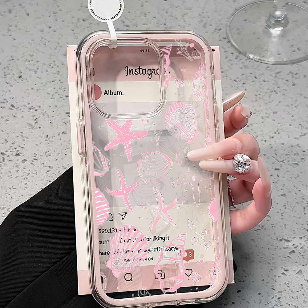 Phone Cases Unique - Yaz Pembesi Deniz Kabuğu Şeffaf Telefon
