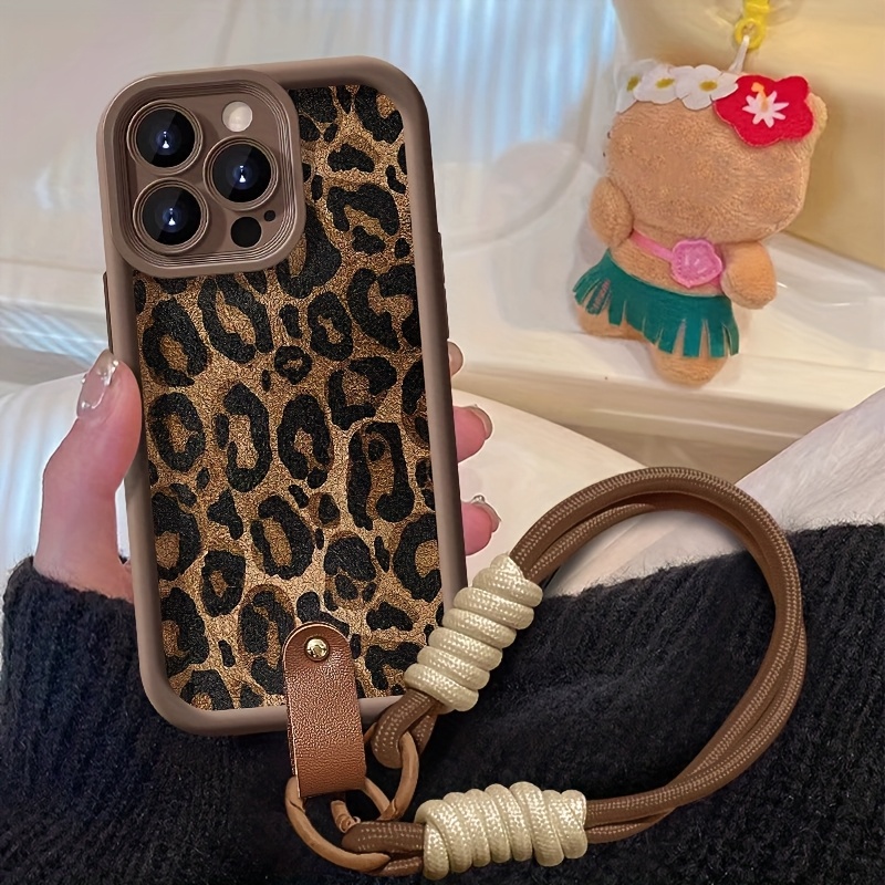 Phone Cases With Loop - Leopar Desenli Bileklik Askılı Telefon Kılıfı