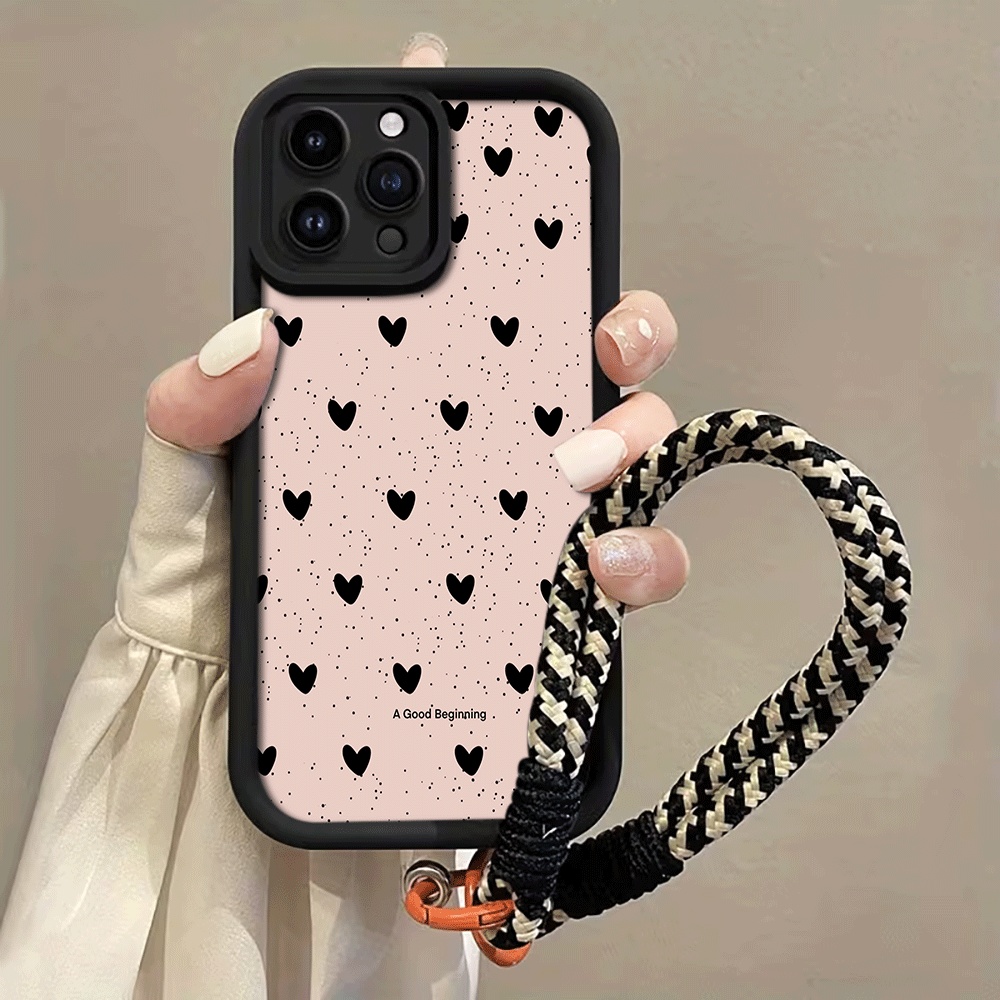 Phone Cases With Loop - Mürekkep Sıçraması Siyah Kalp Askılı Telefon