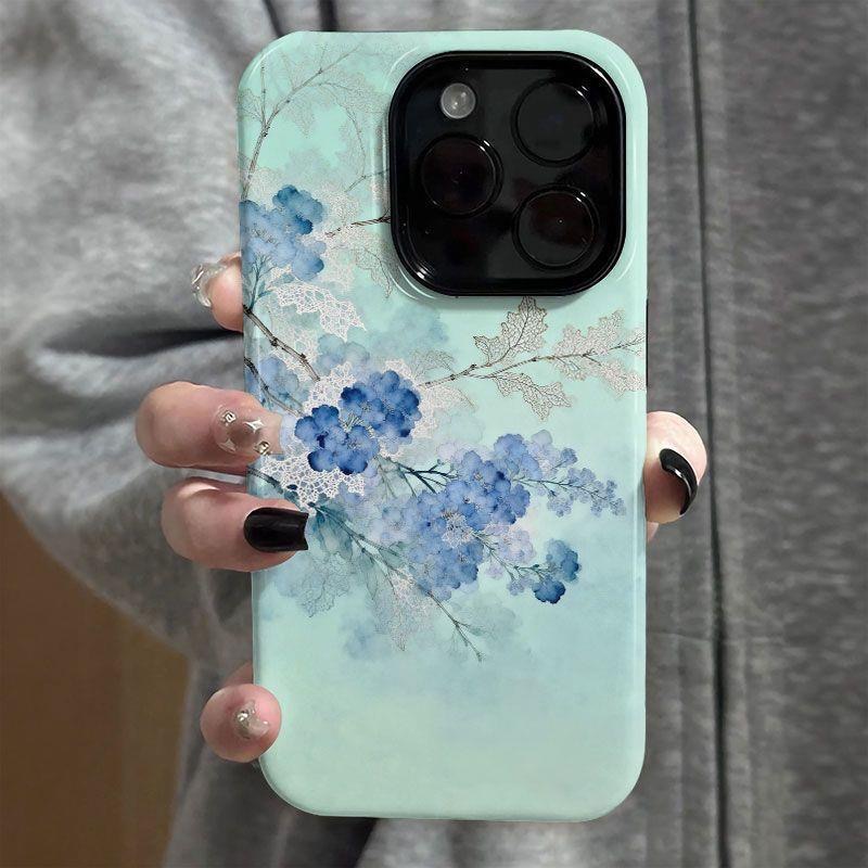 Phone Cases Green - Nane Yeşili Suluboya Mavi Ortanca Çin