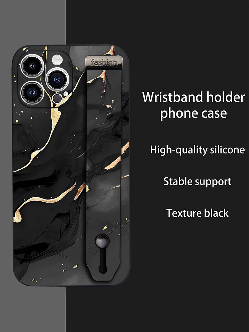 Phone Cases With Loop - Lüks Sıvı Silikon Mermer Desenli Bileklikli